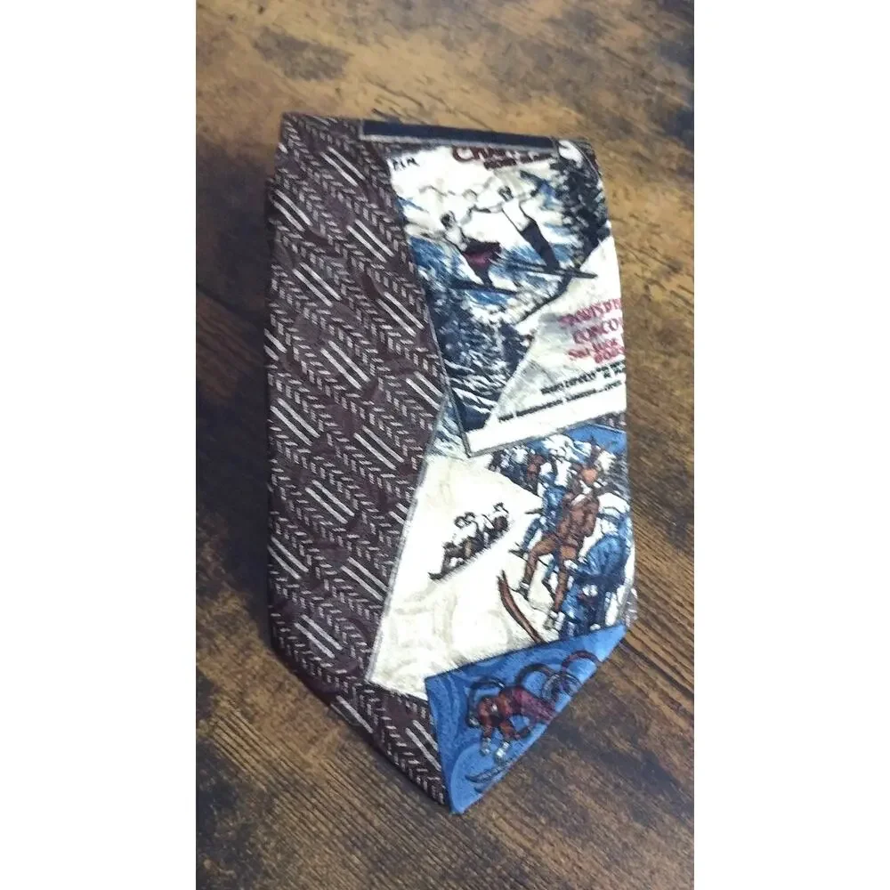 1990s Guess mens tie vintage 90's preppy necktie multicolor brown ski theme